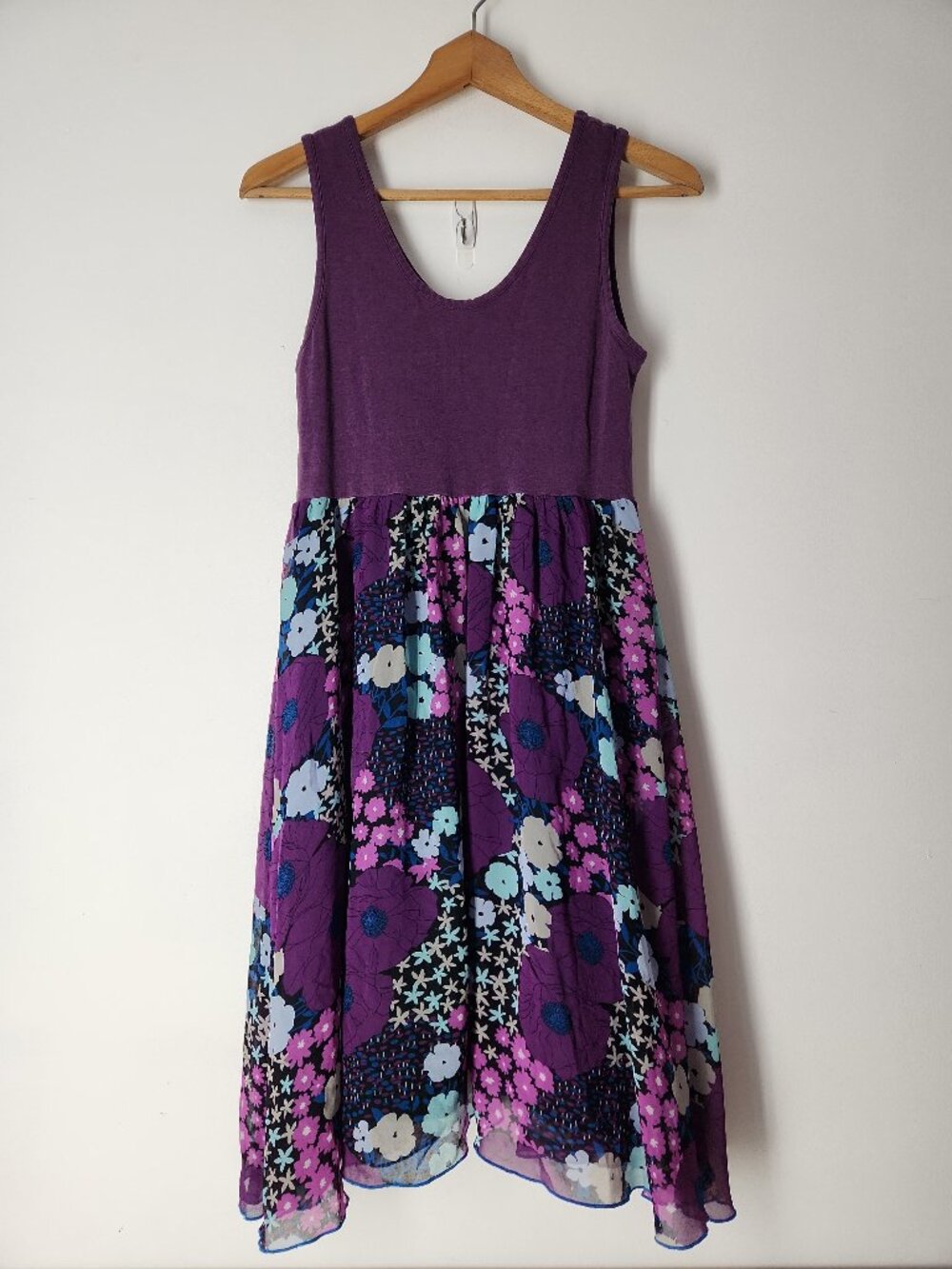 Matilda Jane Womens Purple Floral Mixed Media Midi Dress flowy asymmetric hem M